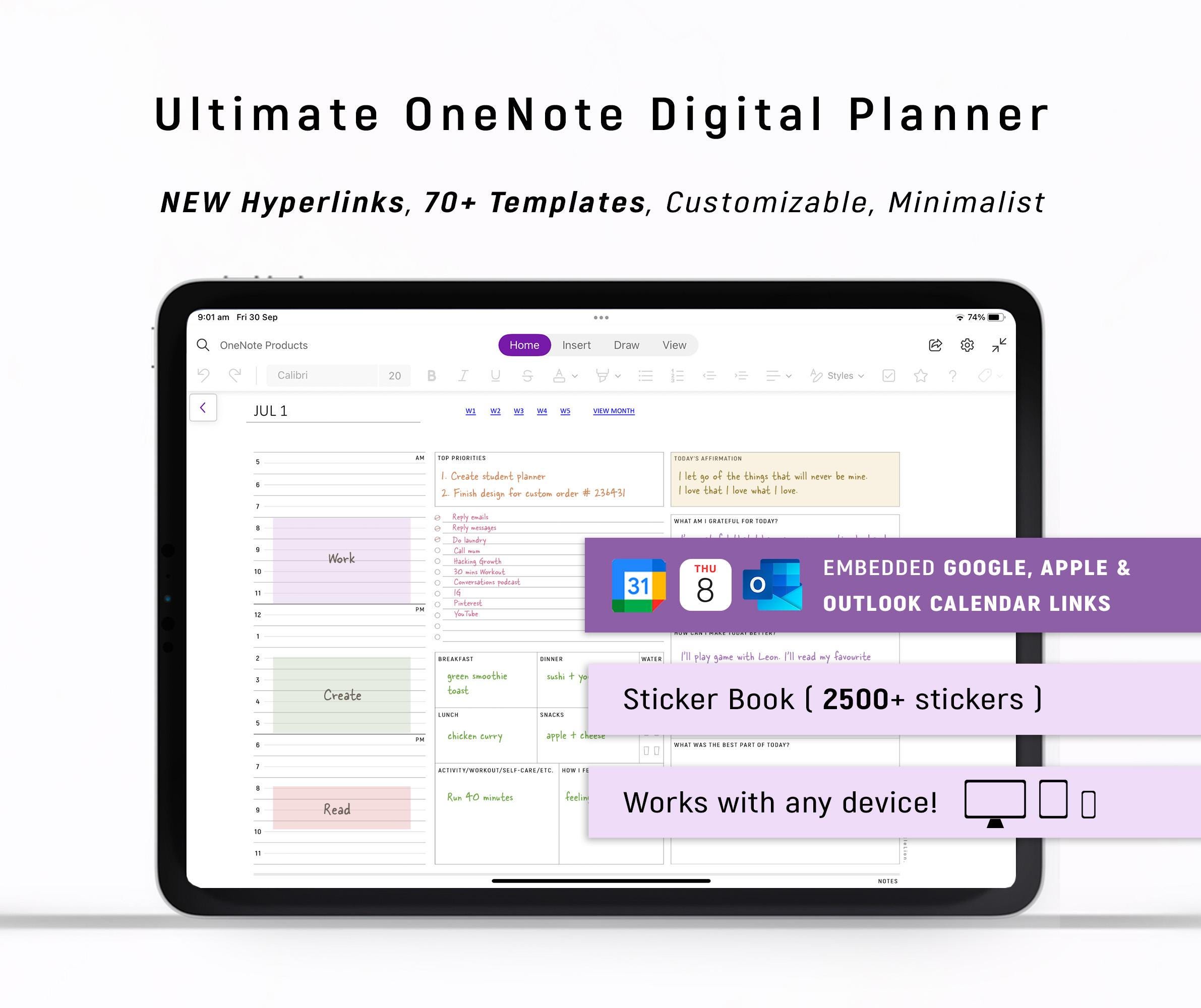 2026 OneNote Digital Planner, One Note Template HYPERLINKED Android - iPad - Windows - PC - MacBook - Surface pro - Computer