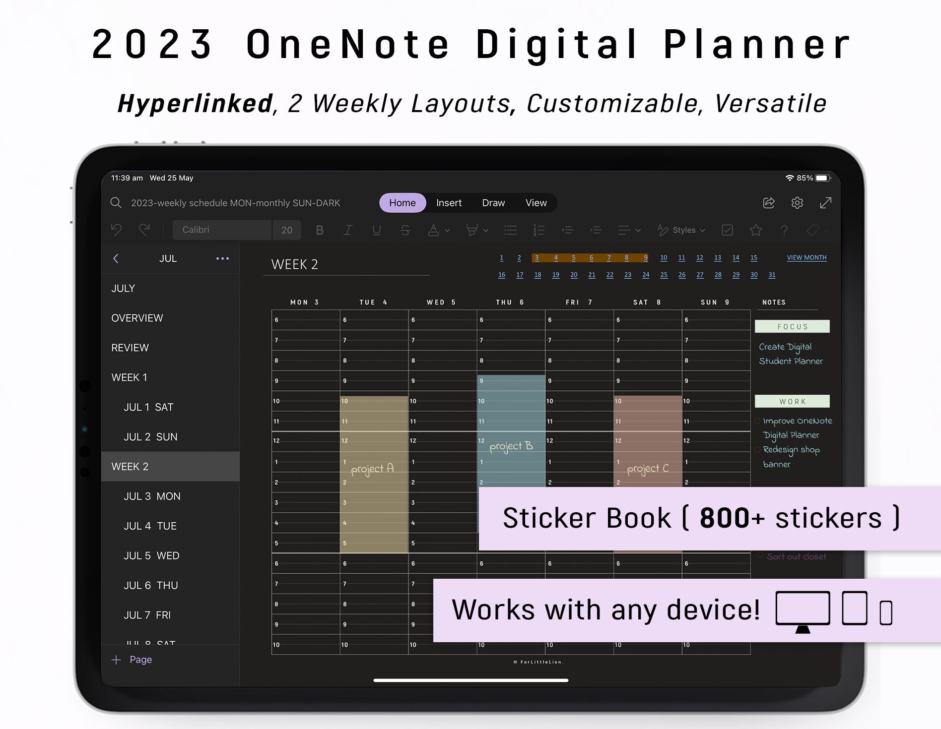 2023 Onenote Digital Planner Dark Mode One Note Planner Etsy Australia