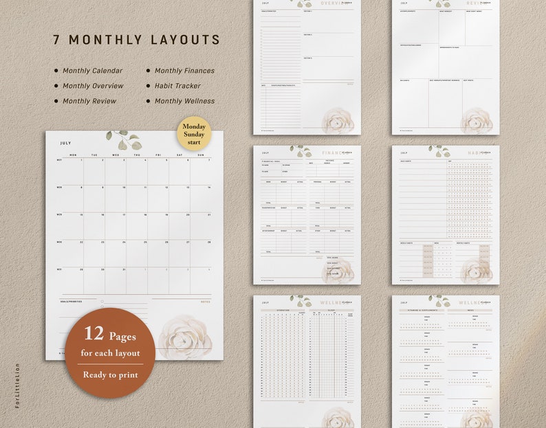 Undated Printable Planner Bundle, Daily Weekly Monthly Yearly Planners ...