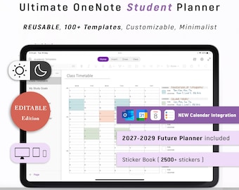 REUSABLE Undated OneNote Student Planner, Study Life Planner + Academic Templates