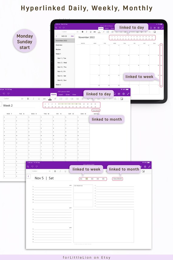 Onenote Calendar Template 2023 Onenote Digital Planner 2022 2023 Hyperlinked One Note | Etsy India