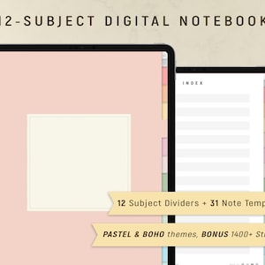Digitales Notizbuch 12-Fach für GoodNotes / Notability / Noteshelf, 12-Tab Digitales Notizbuch, Digitales Studenten Notizbuch iPad / Android