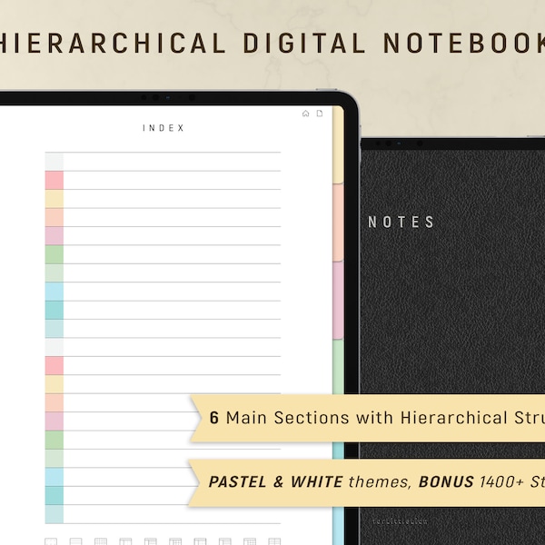 Digital Notebook GoodNotes Notability, HIERARCHICAL Digital Notebook with Tab, iPad Notebook Minimal