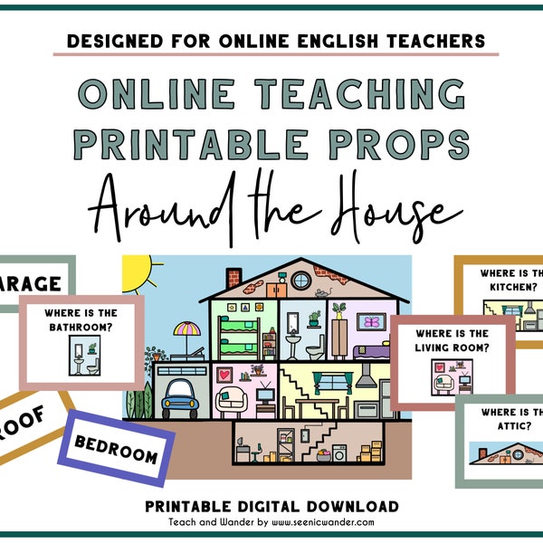Around the House Printable | Teaching Prepositions Activity | Printable Props for Online English Teachers