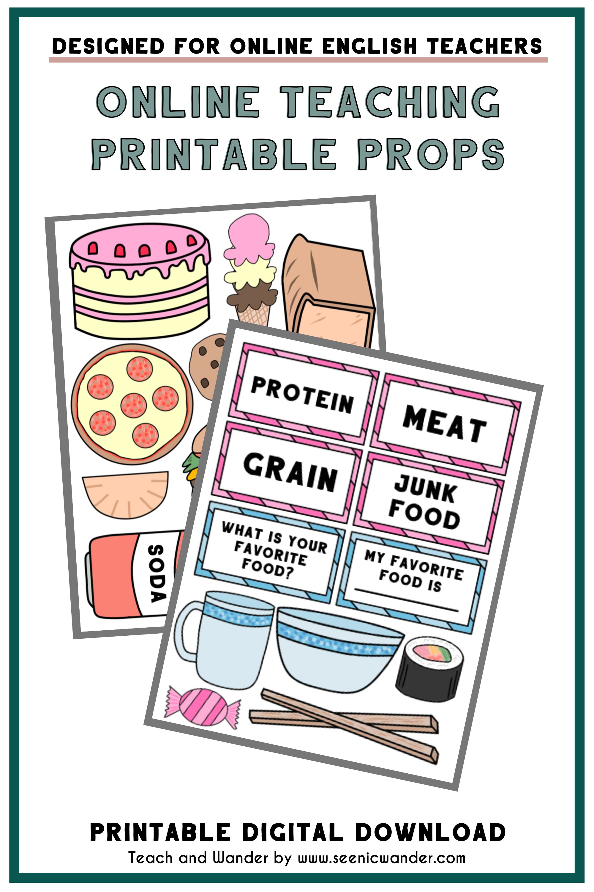 Food and Drink Props for Teaching English Online | Cute Food Printables ...