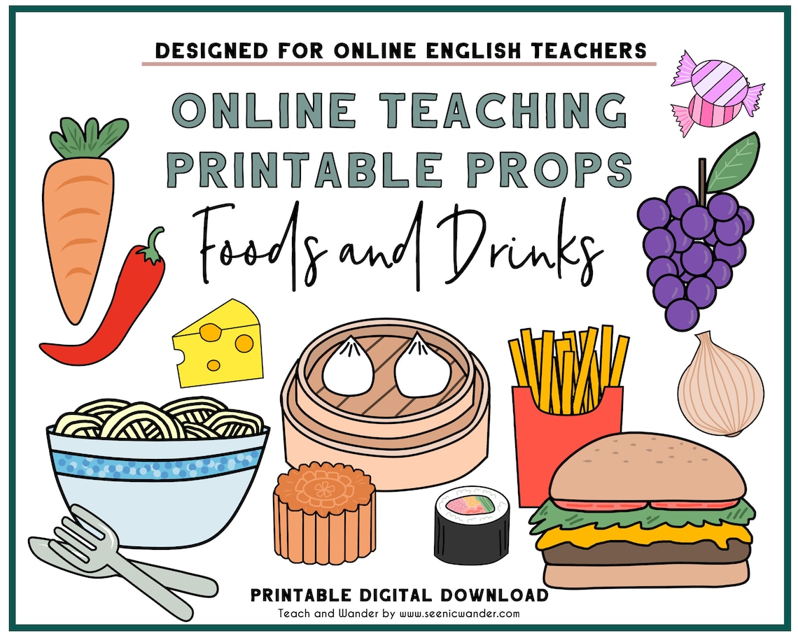 Food and Drink Props for Teaching English Online | Cute Food Printables ...