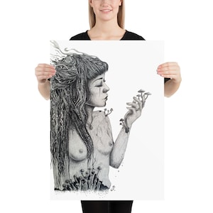 Fine Art Print "Psychedelic Contemplation" | Hippie Poster | Hippie Girl Poster |  Trippy Poster | Mushroom Poster