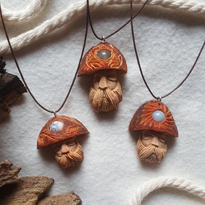 Hippie Mushroom Pendants, Mushroom Necklace, Mushroom gnome, Hippie necklace, Hippie gifts, carved Avocado pit necklace