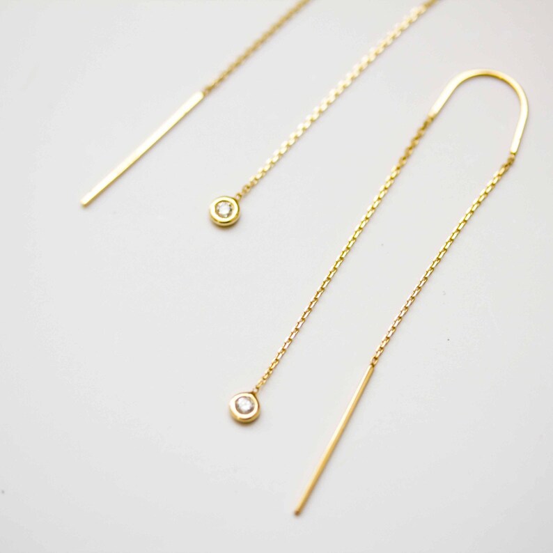 Diamond Threader Earrings Dangle Drop Chain Earrings 14K Etsy