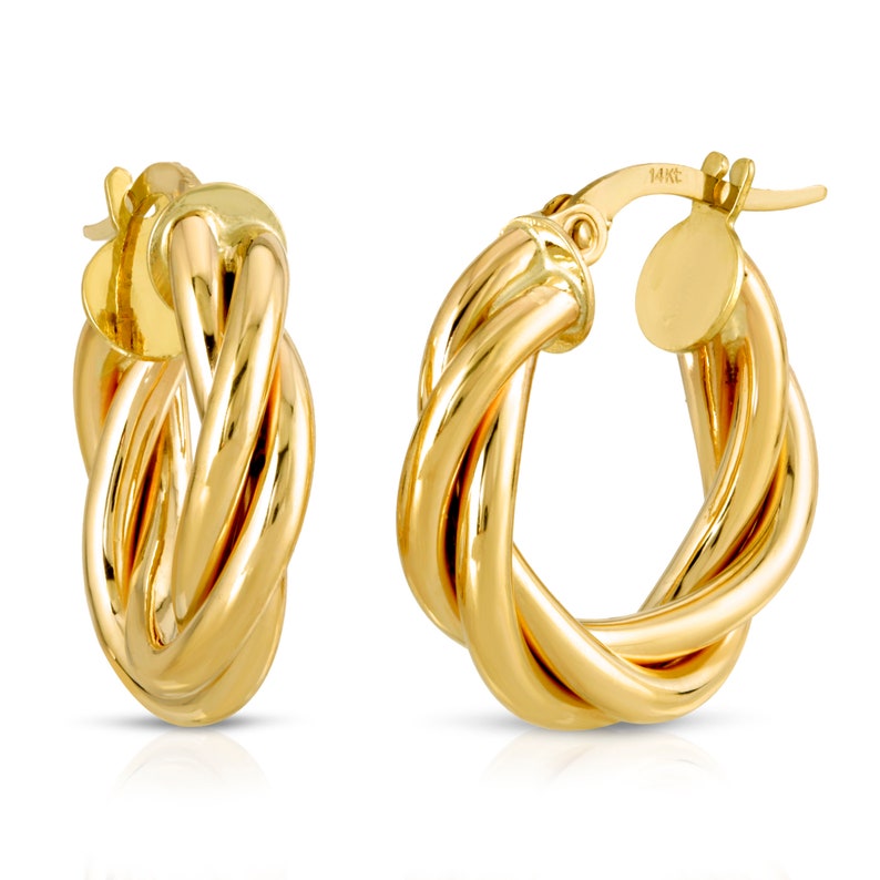 14K Gold Twisted Hoop Earrings Braided Chunky Hoop Earrings | Etsy