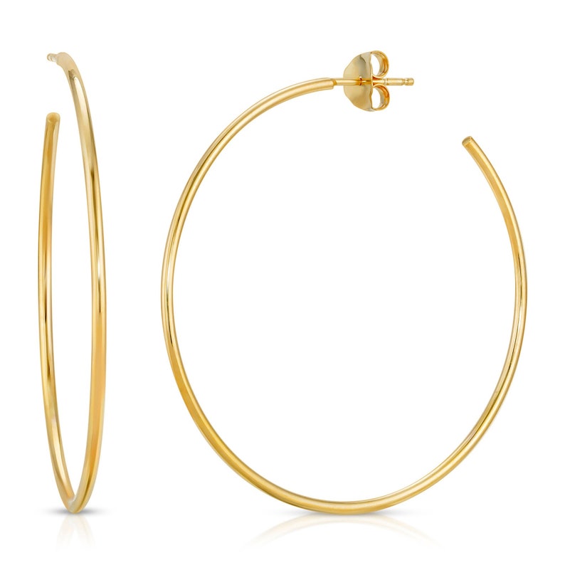14K Gold Thin Hoop Earrings | Etsy