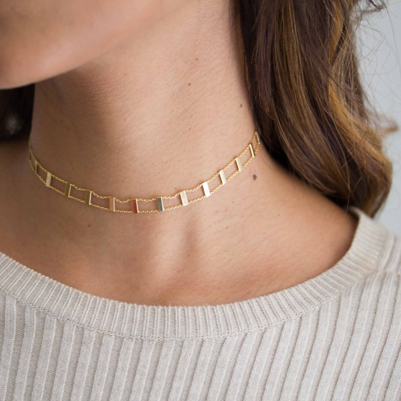 14K Gold Choker Necklace Dainty Gold Chain Choker Etsy