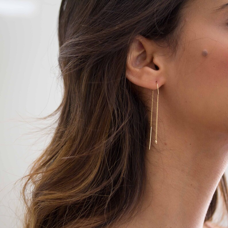 Diamond Threader Earrings Dangle Drop Chain Earrings 14K Etsy