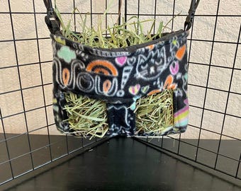 Fleece Guinea Pig Hay Bag - Soft, Durable with Swivel Strap Hooks