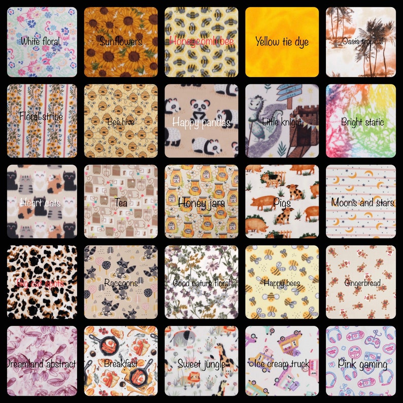 a collage of different patterns of fabric