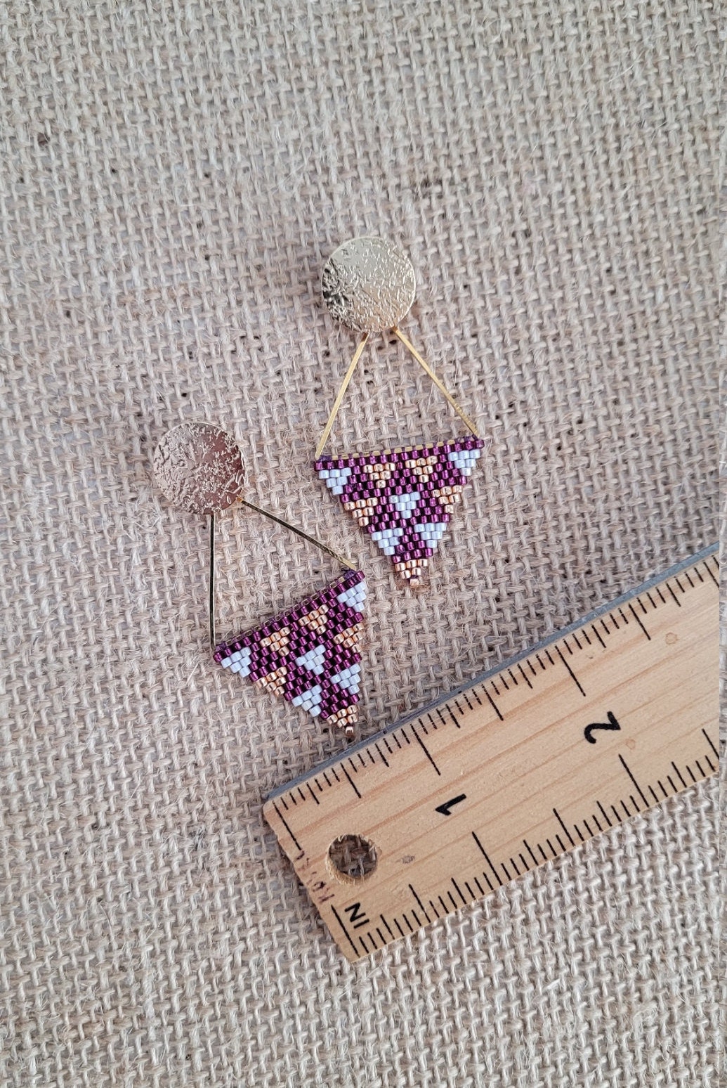 Purple Geometric Drop Beaded Miyuki Earrings Diamond Shaped | Etsy