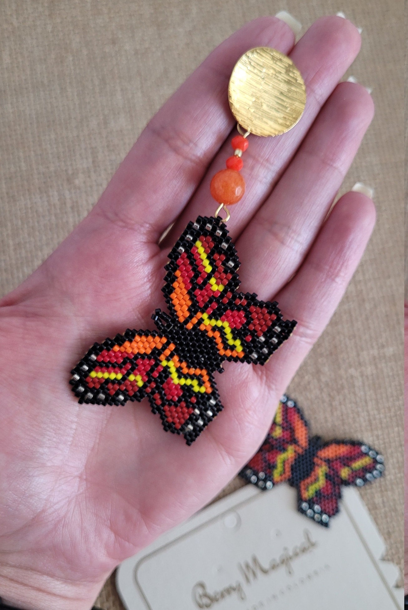 Monarch Butterfly Beaded Miyuki Earrings Orange Dangle | Etsy