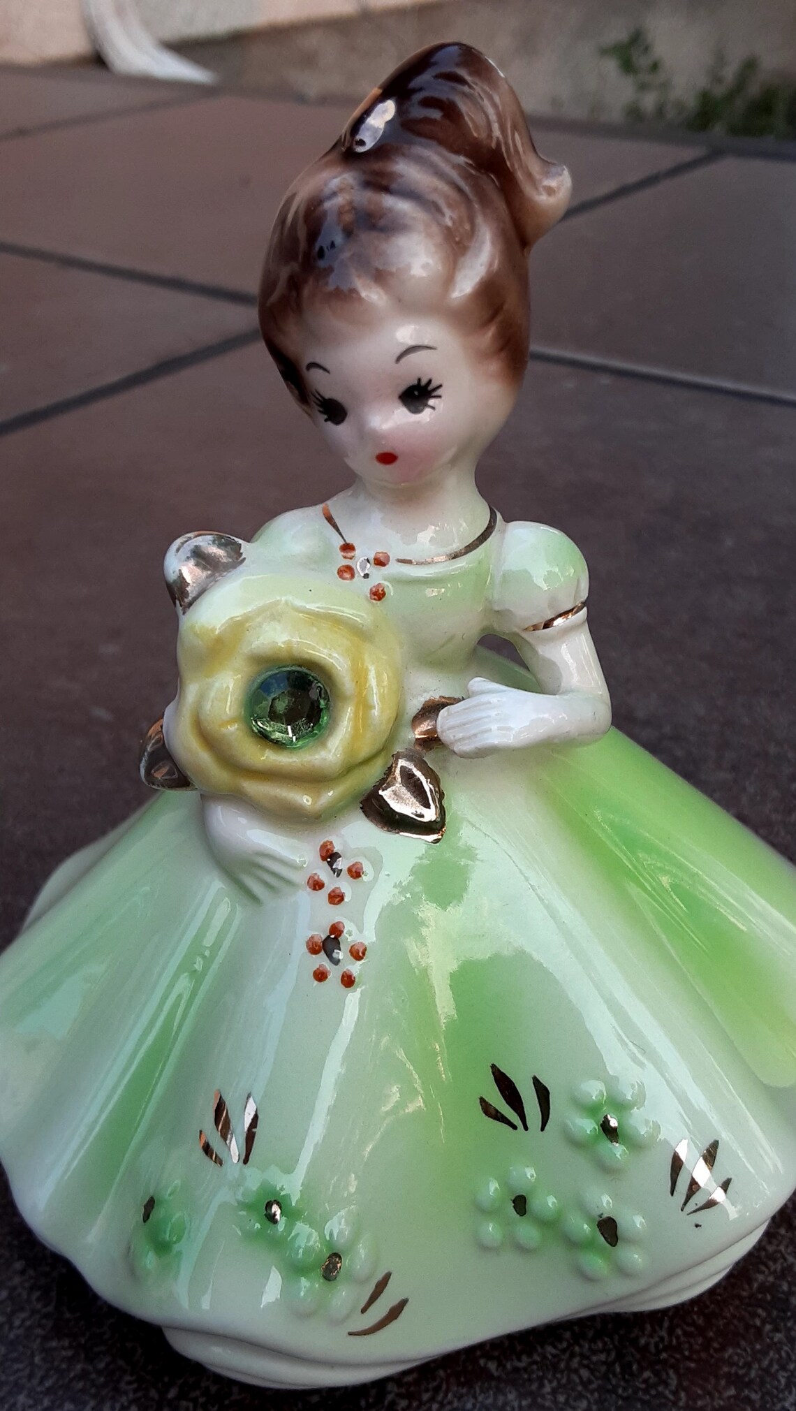 Vintage Josef Originals Figurine Girl in Green Dress Holding Etsy