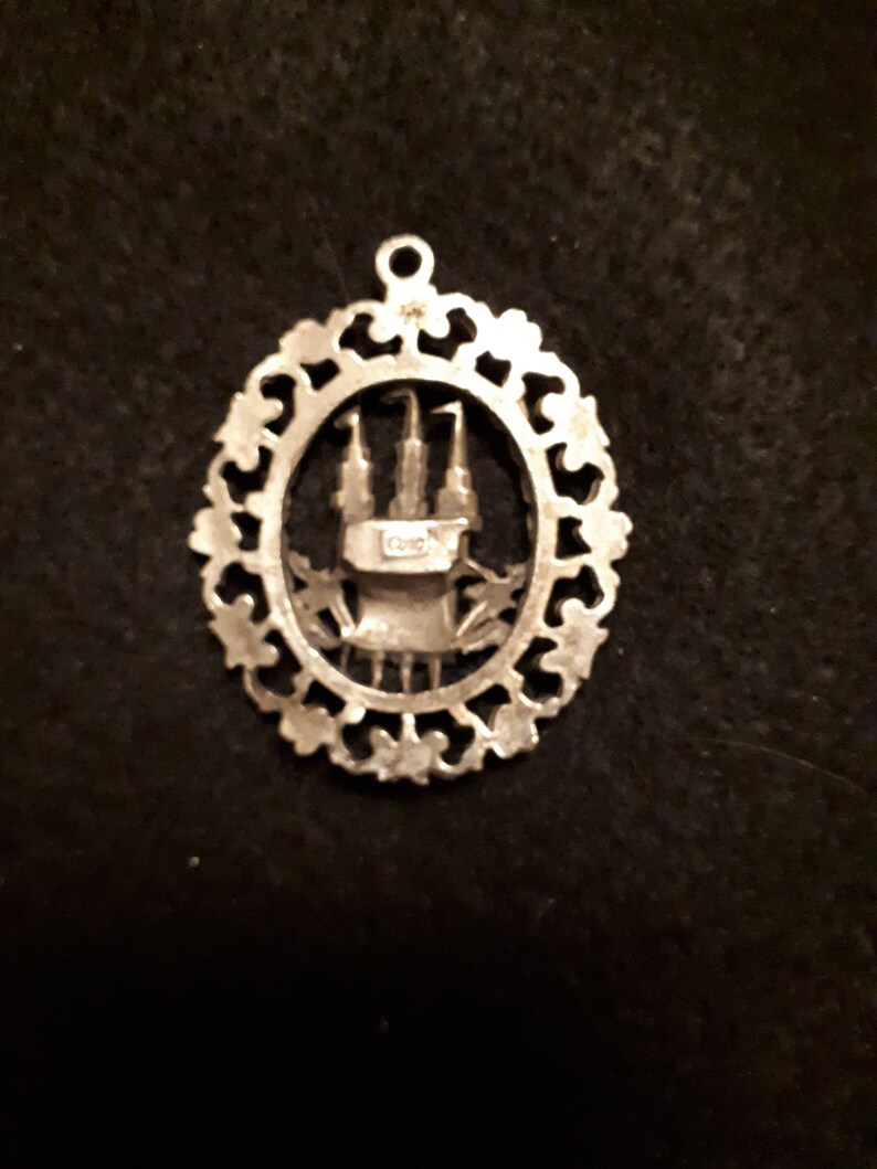 Vintage Signed Coro Pendant Castle Knight Antique Silver Toned