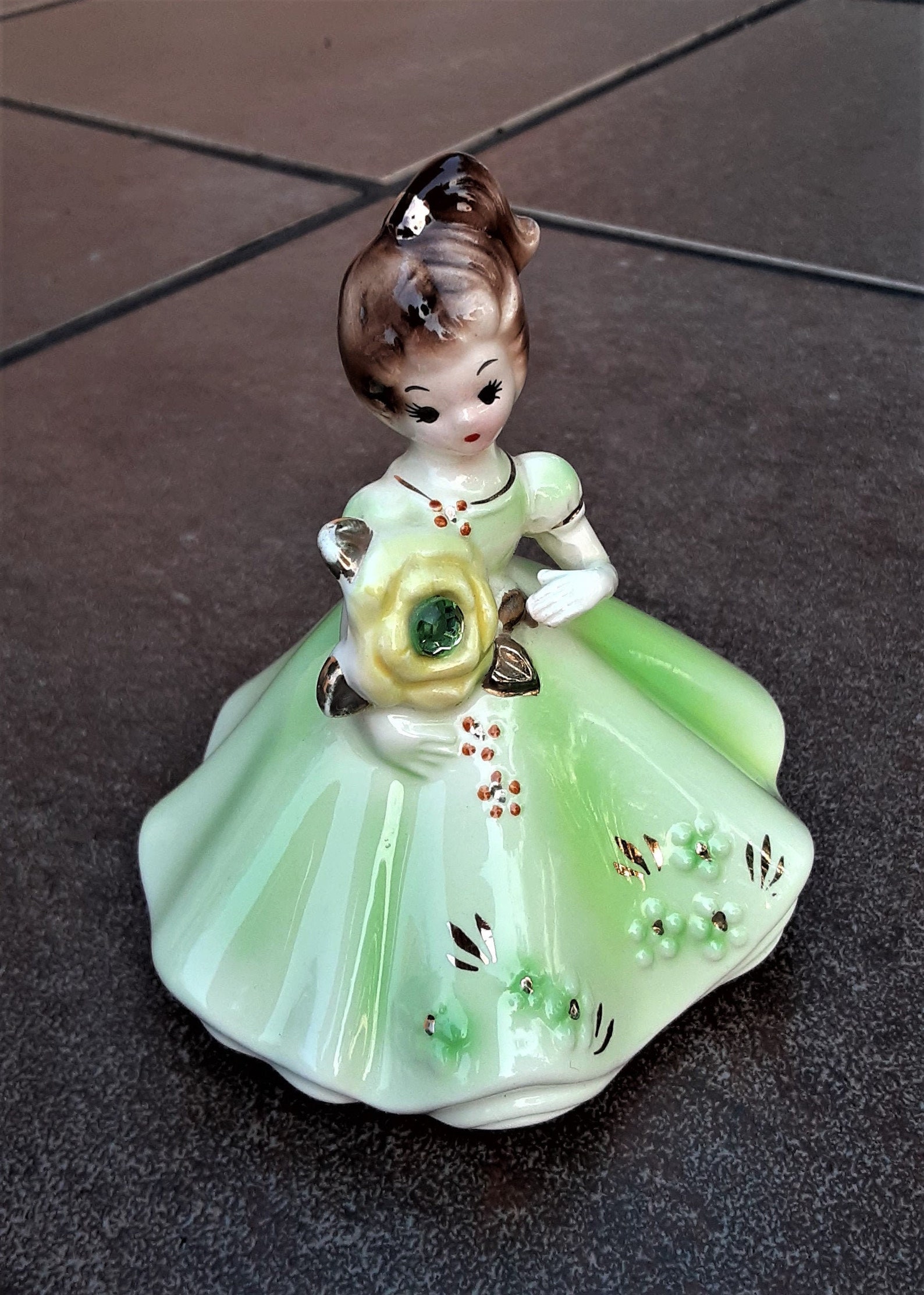 Vintage Josef Originals Figurine Girl in Green Dress Holding Etsy