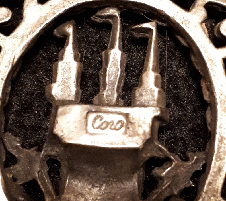 Vintage Signed Coro Pendant Castle Knight Antique Silver Toned