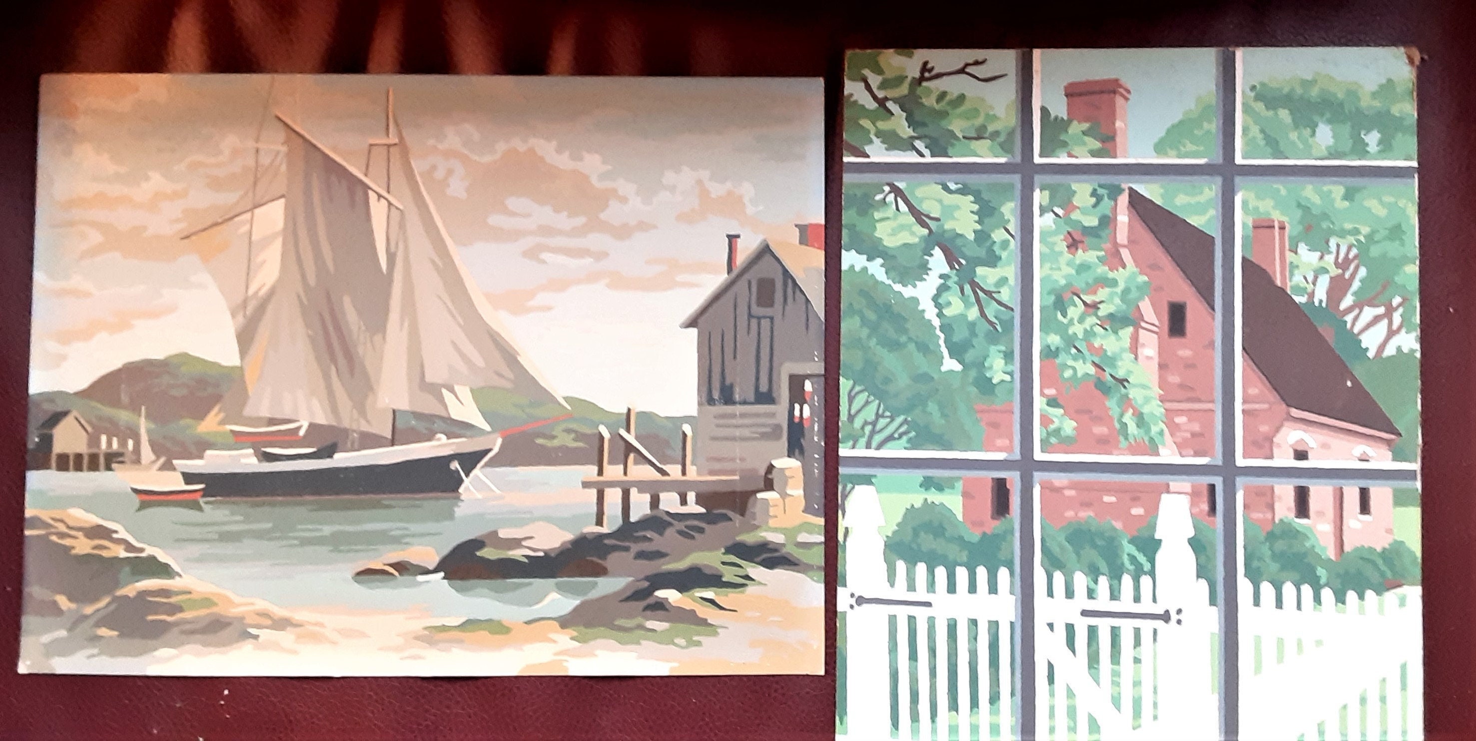 Vintage Paint by Numbers unframed Two Pictures Ship & House Etsy