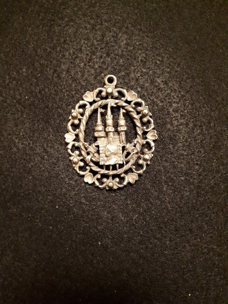 Vintage Signed Coro Pendant Castle Knight Antique Silver Toned