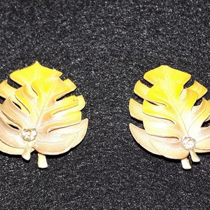 Vintage Clip On Earrings Signed Germany Palm Banana Leaves