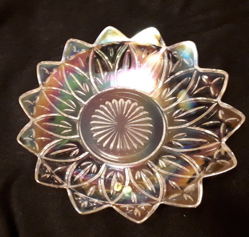 Vintage Clear Iridescent Glass Bowl Etsy