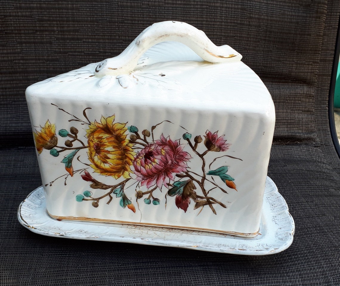 Antique German Covered Cheese Keeper Floral Design Etsy