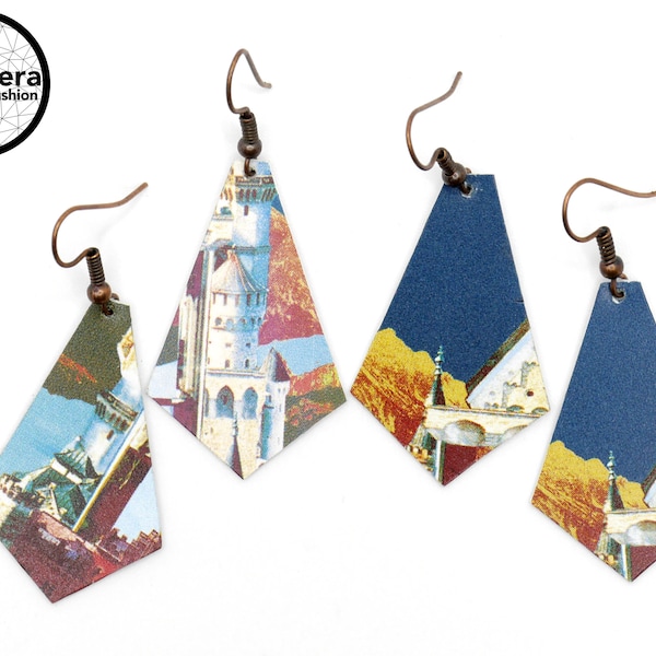 Jolies boucles d'oreilles upcyclées légères - losanges - bijoux recyclés - bijoux graphiques