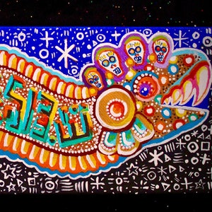 Quetzalcoatl Aztec Painting, Serpent Prehispanic Mexica Chicano Chicana Art Aztec Dance, Blue & Black Wall Decor, Ready to Hang Gallery Wrap