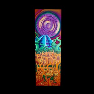 Aztec Calendar Pyramid Huehueteotl Mexica Art, Framed Ready to Hang Mexican Prehispanic Psychedelic Handpainted Original Acrylic Painting
