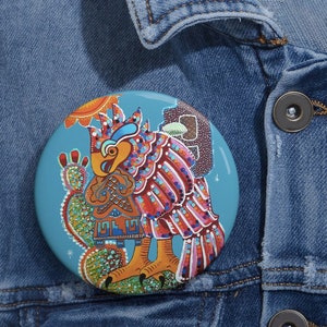 Cuāuhtli Mexica Pin, Aztec Eagle with Nopal, Chicano Chicana Mexican Brown Pride Button, Designed in Juarez, Free Shipping