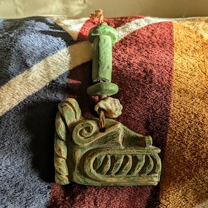 Aztec Necklace Quetzalcoatl Serpent Jewelry Amulet, Handmade Ceramic, Ritual Ceremonial Artifact Prehispanic Original Art Handmade in Mexico