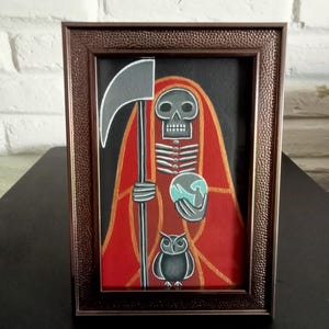 Original Painting Santa Muerte Niña Roja Red Hand-painted Art: Framed OOAK Handmade Acrylic Folk Art Made in México