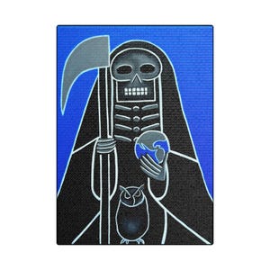 Santa Muerte Art, Niña Negra Black Holy Death Acrylic Artwork Print, Altar Piece, Satin Black Canvas, Stretched and Ready to Hang