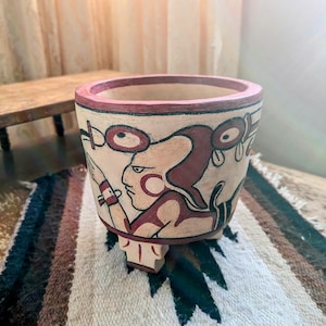 Mayan chocolate pottery ceramic altar cup, sacred cacao clay art, prehispanic precolombian ritual bowl, Mexican archaeology, hand built