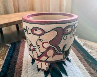 Mayan Ceramic Chocolate Cup, Mexican Pottery Ritual Ceremonial