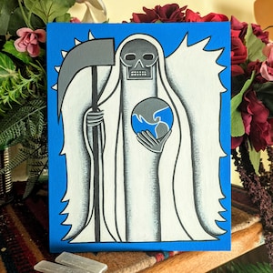 Santa Muerte Art Original Painting, Niña Blanca White Robe Hand-painted Artwork: Magic Handmade Acrylic Folk Art on Canvas Made in México