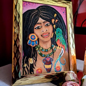 Original Acrylic Painting, Mexica Prehispanic Art, Secret of the Quetzal, Chicana Pride, Made in Mexico, Aztec Maya Love, Free Shipping