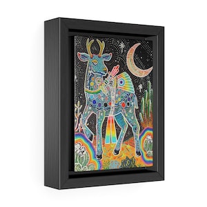 Mazatl Blue Deer Gallery Canvas Wrap Print, Framed and Ready to Hang Mexica Aztec Prehispanic Art, Black Frame, 5x7 in, Honoring Kauyumari