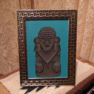 Chalchiuhtlicue Goddess Original Painting Art, Framed Altar Aztec Jade Serpent Mexican Pride Mexica Prehispanic Artwork 5 x 7, Ships from US