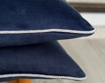 Thick Solid Navy Blue Textured Velvet Pillow Cover, Blue Velvet Throw Pillows, Navy Blue Cushion Cover , 14x14, 20x20, 22x22, 24x24, 26x26