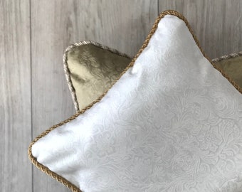 Royal Pattern White Pillow Cover with Gold Rope, Luxury Cushion Cover, Ivory White Cushion, 14x14, 16x16, 18x18, 20x20