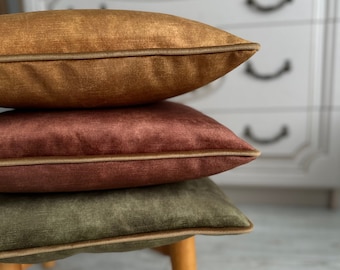 Dusty Chestnut Velvet Pillow Cover, Light  Caramel Velvet Pillow Cover, Dusty Olive Green Velvet Pillow Cover, 20x20, 22x22, 24x24, 26x26