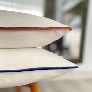 Linen Pillowcase with Velvet Piping, Milk White Farmhouse Pillow Cover, Milk White Sleeping Pillow with Velvet Piping, 22x22, 24x24, 26x26