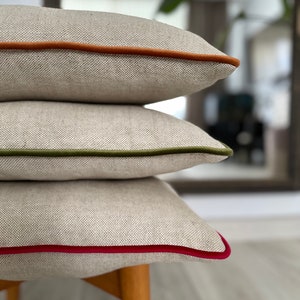 Heavyweight melange linen pillow cover, More colour piping , Coarse weaving linen, Rustic linen pillowcases, 26x26, 24x24, 22x22 zdjęcie 2