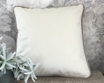 Copertura del cuscino in velluto color crema d'avorio, cuscino d'avorio con tubazioni, copertura del cuscino in crema bianca, cuscino a molla, 14x14, 20x20, 22x22, 24x24, 26x26