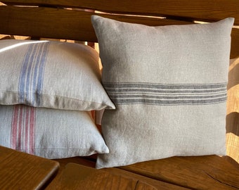 Rustic Striped Linen Pillow Cover: Heavyweight Natural Cushion